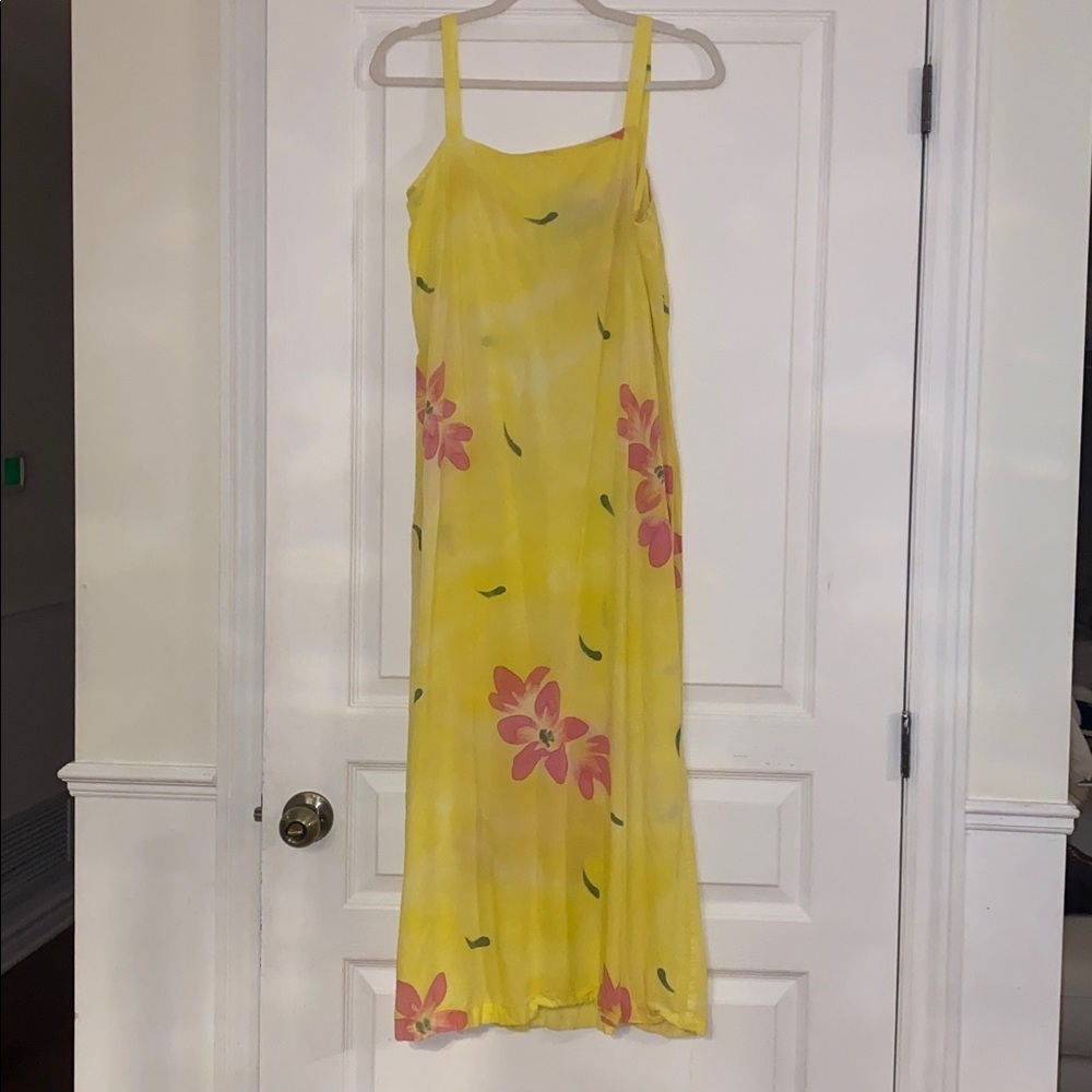 April Cornell Sunny Yellow Strap floral Dress with side split Size Large